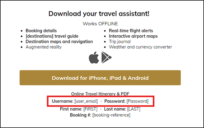 Screenshot showing where to find Pygmy Elephant Companion app login details